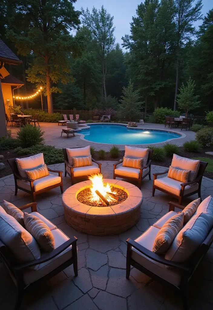 30 Above Ground Pool Deck Ideas That Elevate Your Backyard 11 30 Above Ground Pool Deck Ideas That Elevate Your Backyard - 11. Cozy Fire Pit Area