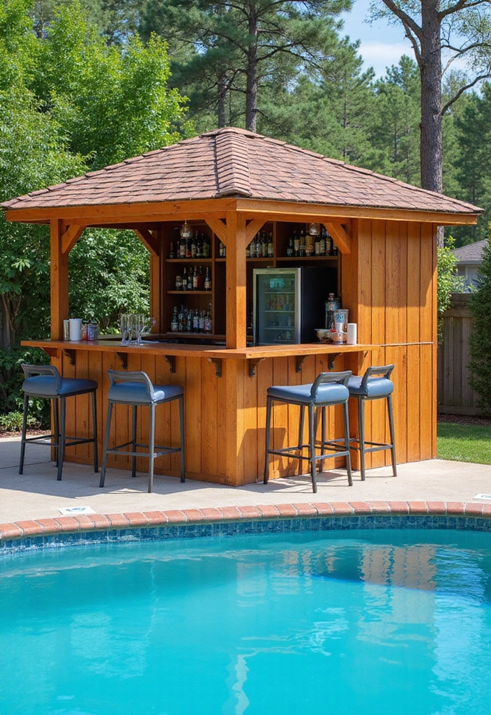 30 Above Ground Pool Deck Ideas That Elevate Your Backyard 16 30 Above Ground Pool Deck Ideas That Elevate Your Backyard - 16. Poolside Bar Area