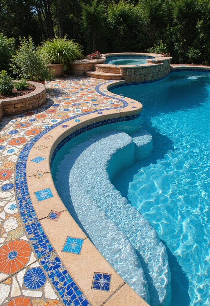 30 Above Ground Pool Deck Ideas That Elevate Your Backyard 18 30 Above Ground Pool Deck Ideas That Elevate Your Backyard - 18. Artistic Pool Deck Tiles