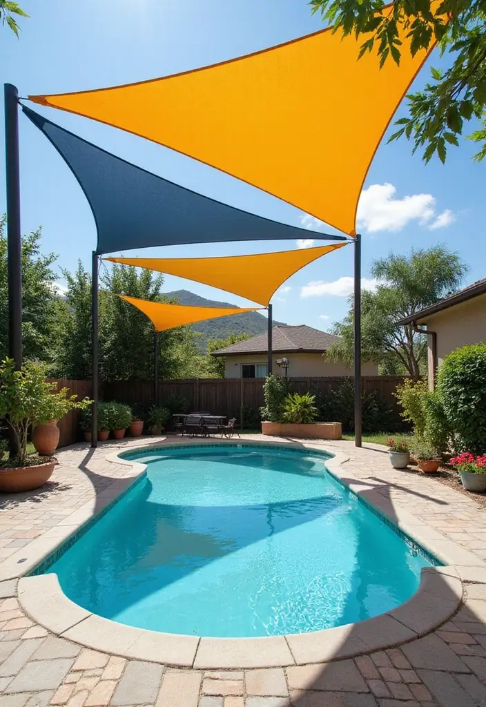 30 Above Ground Pool Deck Ideas That Elevate Your Backyard 23 30 Above Ground Pool Deck Ideas That Elevate Your Backyard - 23. Shade Sails for Style and Function