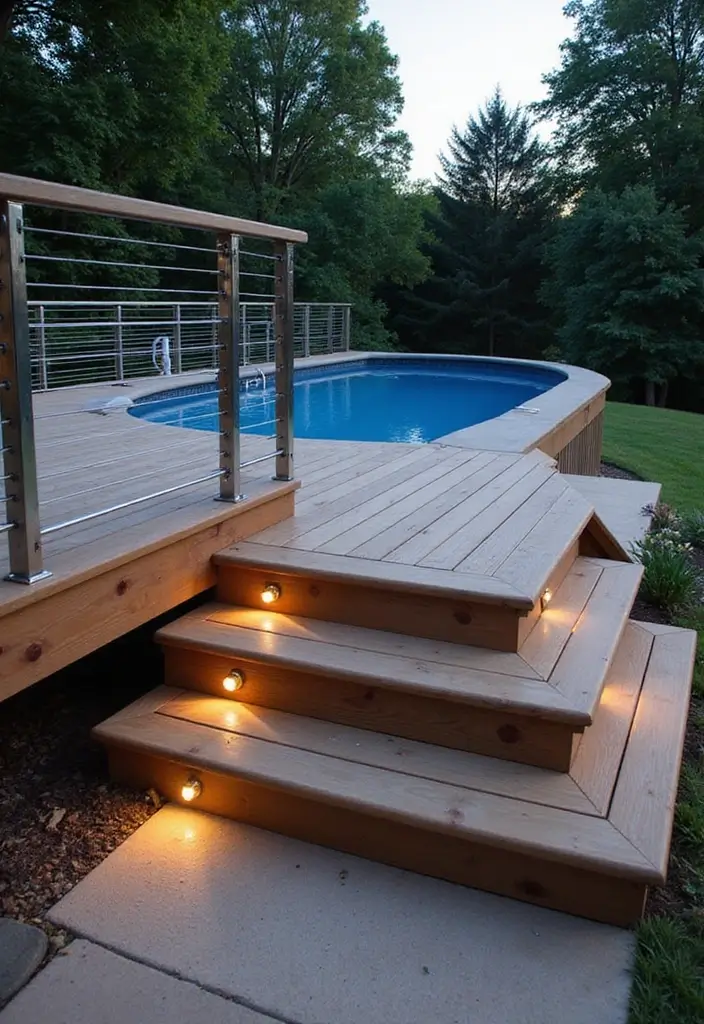 30 Above Ground Pool Deck Ideas That Elevate Your Backyard 3 30 Above Ground Pool Deck Ideas That Elevate Your Backyard - 3. Elevated Decking with Steps
