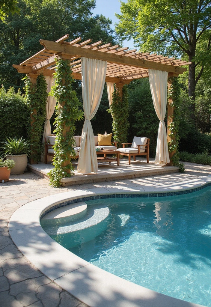30 Above Ground Pool Deck Ideas That Elevate Your Backyard 5 30 Above Ground Pool Deck Ideas That Elevate Your Backyard - 5. Cozy Pergola Retreat