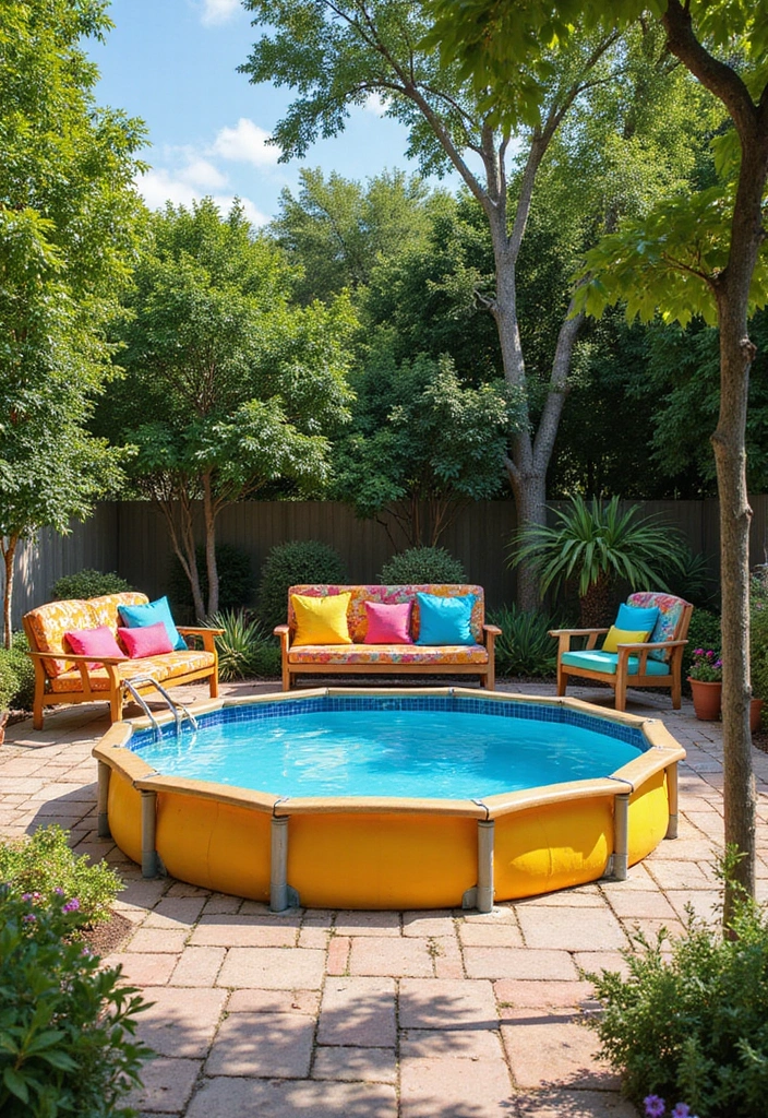 30 Above Ground Pool Deck Ideas That Elevate Your Backyard 7 30 Above Ground Pool Deck Ideas That Elevate Your Backyard - 7. Colorful Outdoor Seating