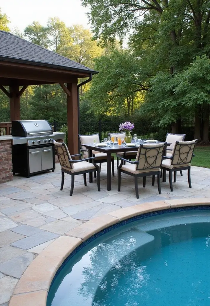 30 Above Ground Pool Ideas That Look Surprisingly Elegant - 19. Outdoor Dining Area