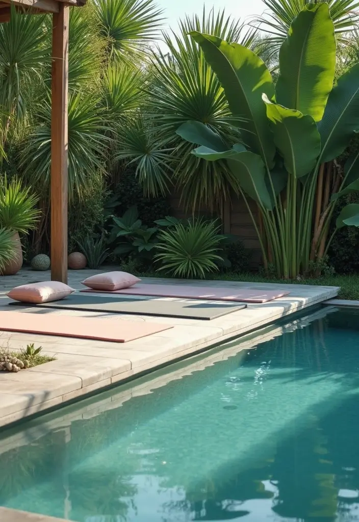 30 Above Ground Pool Ideas That Look Surprisingly Elegant - 27. Poolside Yoga Space