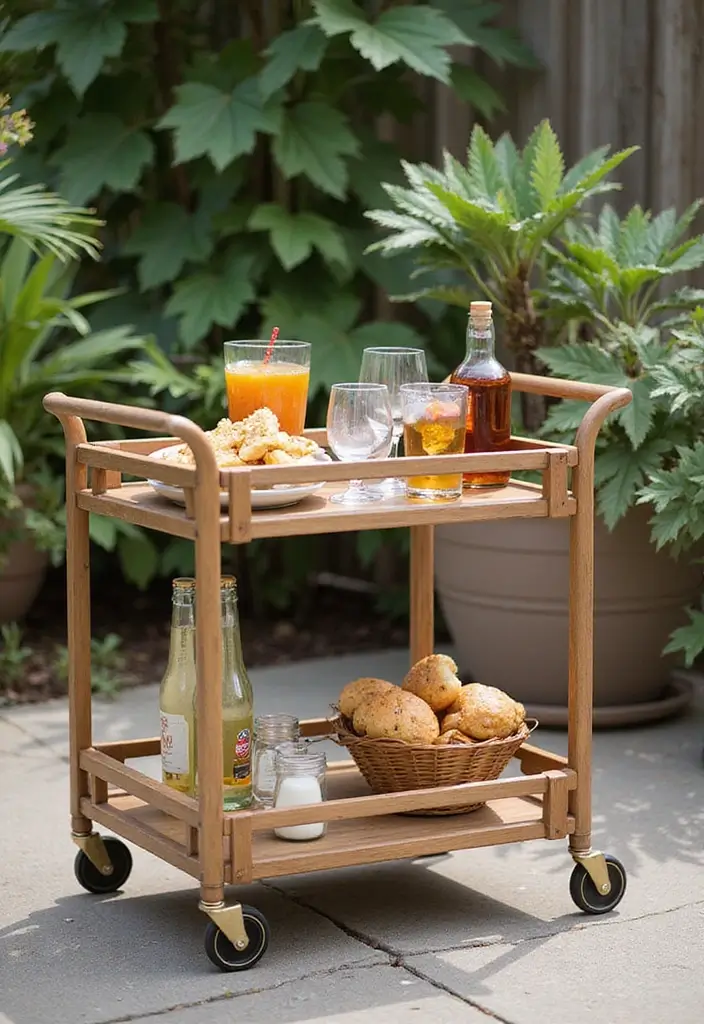 30 Apartment Patio Decorating Ideas for Small Spaces - 15. Small Bar Cart