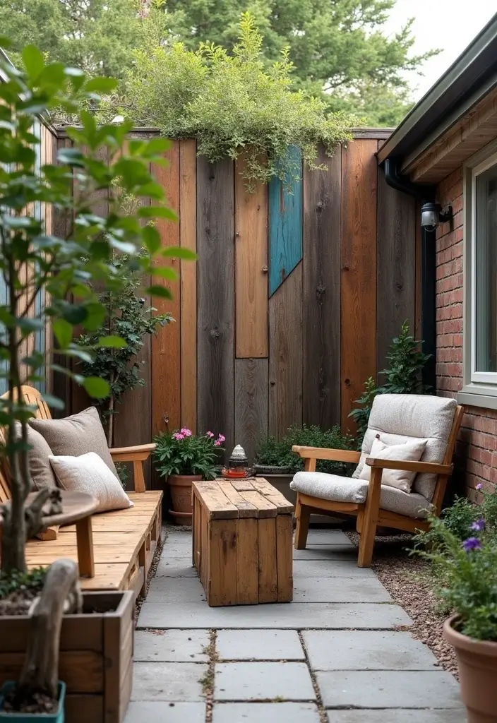 30 Apartment Patio Decorating Ideas for Small Spaces - 22. Reclaimed Wood Decor