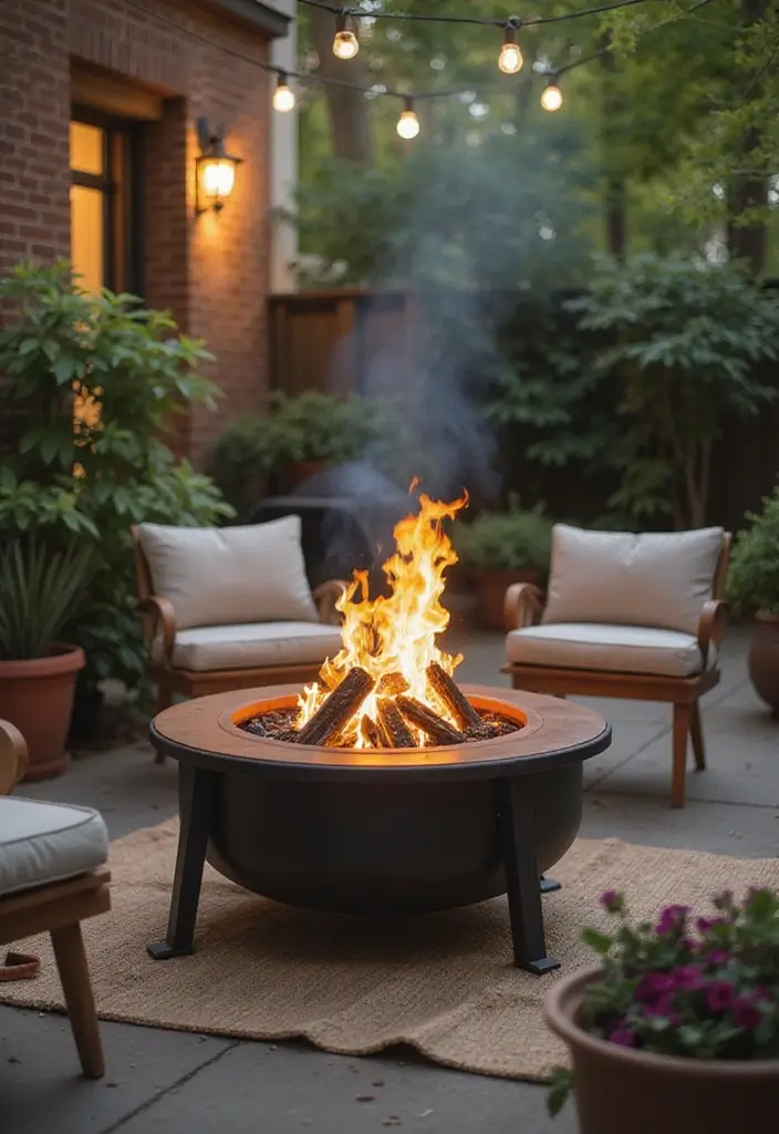 30 Apartment Patio Decorating Ideas for Small Spaces - 6. Portable Fire Pit