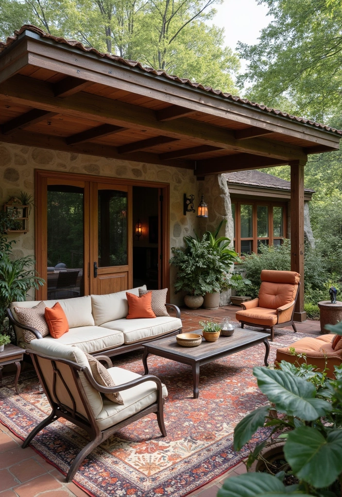30 Attached Covered Patio Ideas That Blend Comfort and Style - 10. Eclectic Mix of Styles