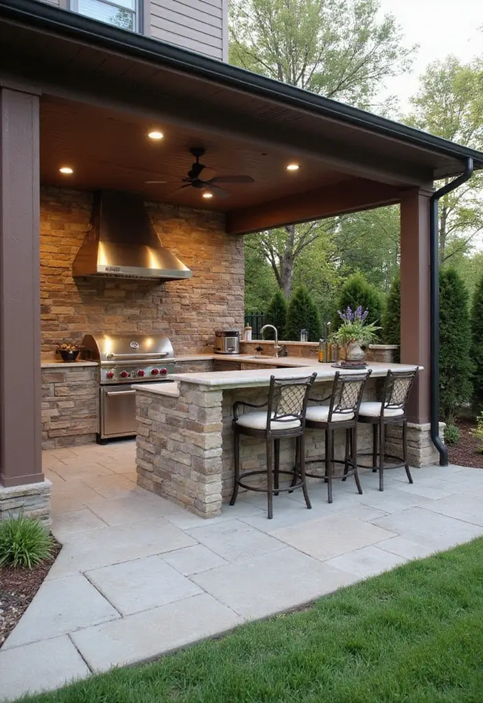 30 Attached Covered Patio Ideas That Blend Comfort and Style - 14. Stylish Outdoor Kitchen