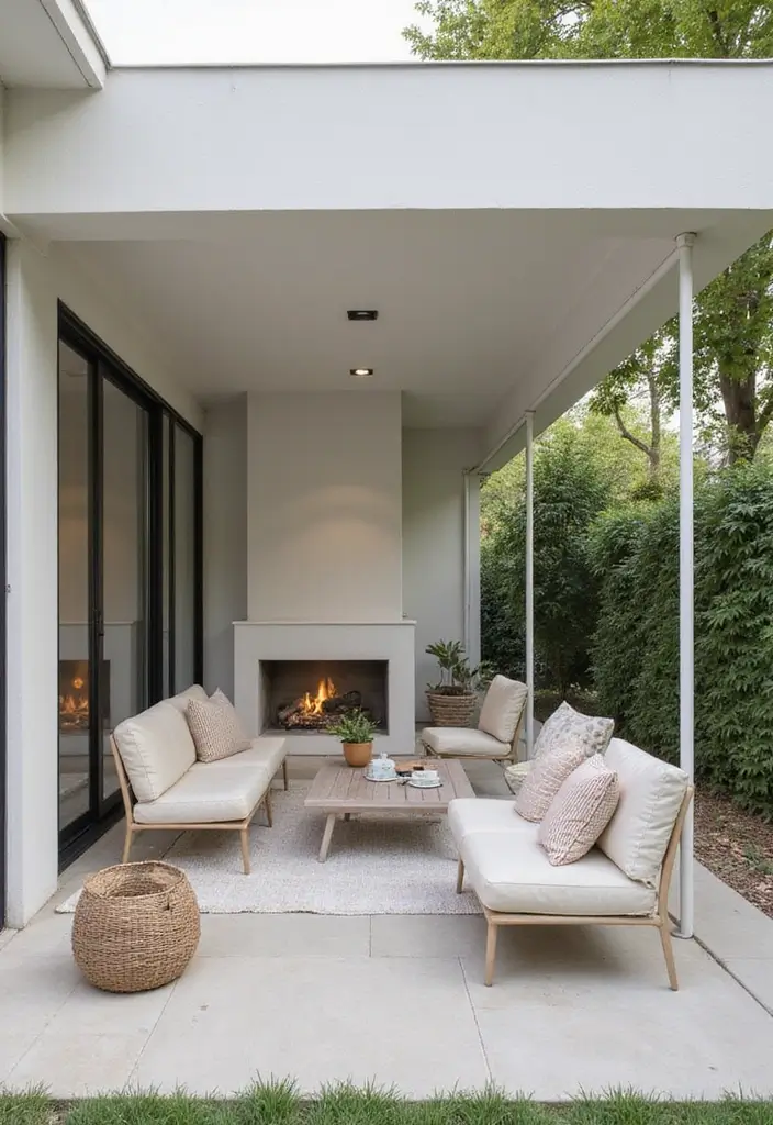 30 Attached Covered Patio Ideas That Blend Comfort and Style - 2. Minimalist Elegance
