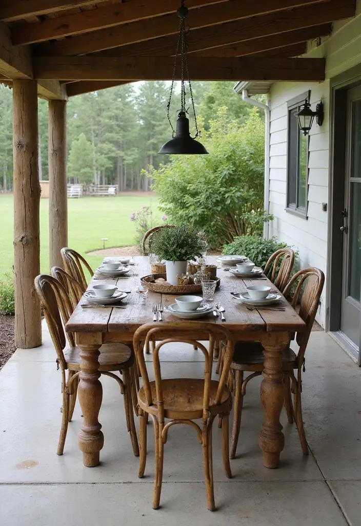 30 Attached Covered Patio Ideas That Blend Comfort and Style - 22. Rustic Dining Experience
