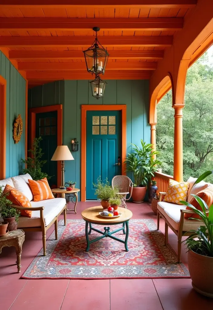 30 Attached Covered Patio Ideas That Blend Comfort and Style - 28. Bright and Bold Color Palette