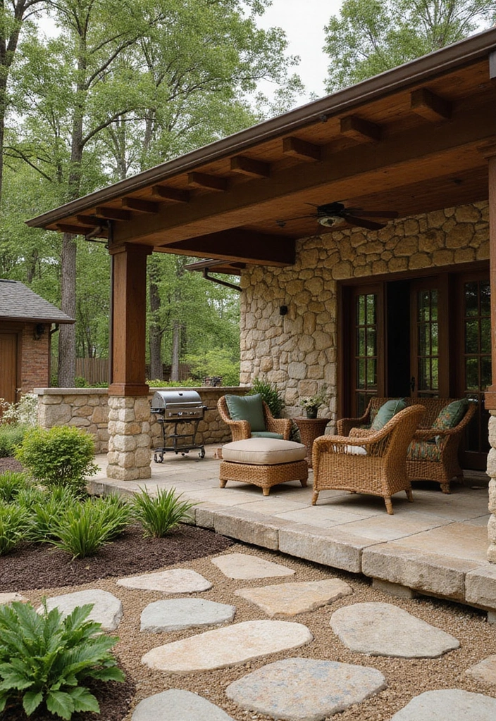 30 Attached Covered Patio Ideas That Blend Comfort and Style - 29. Nature-Inspired Textures