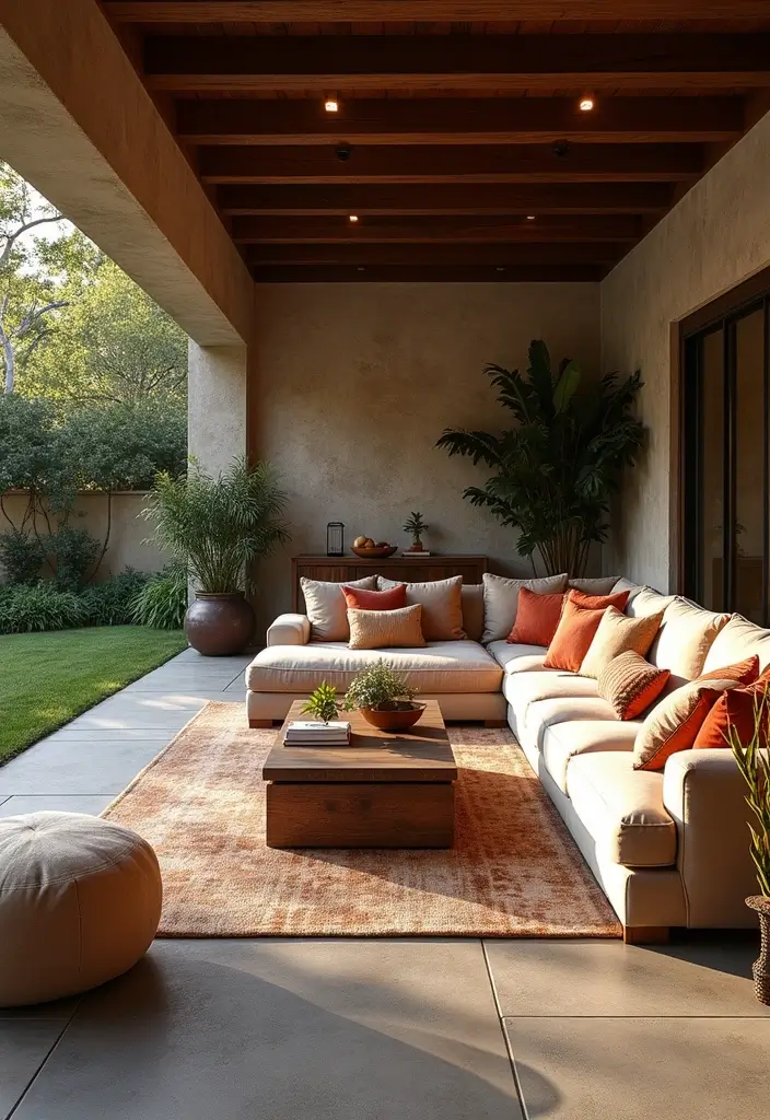 30 Attached Covered Patio Ideas That Blend Comfort and Style - 6. Luxurious Lounge Area