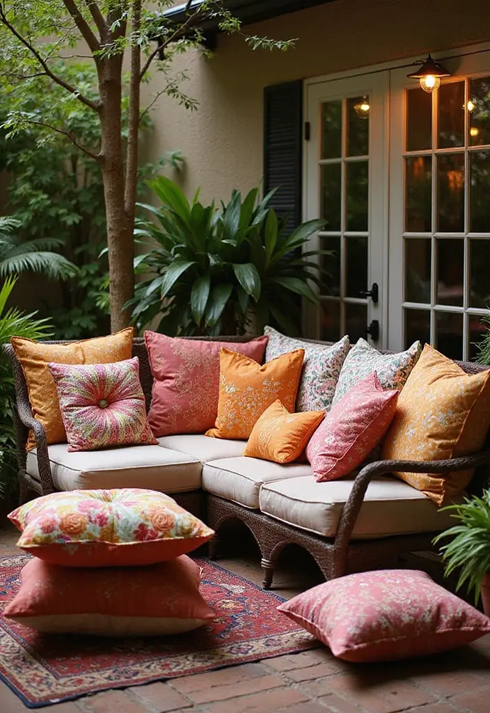 30 Back Patio Ideas on a Budget That Still Look Stunning 11 30 Back Patio Ideas on a Budget That Still Look Stunning - 11. Colorful Throw Pillows for Comfort