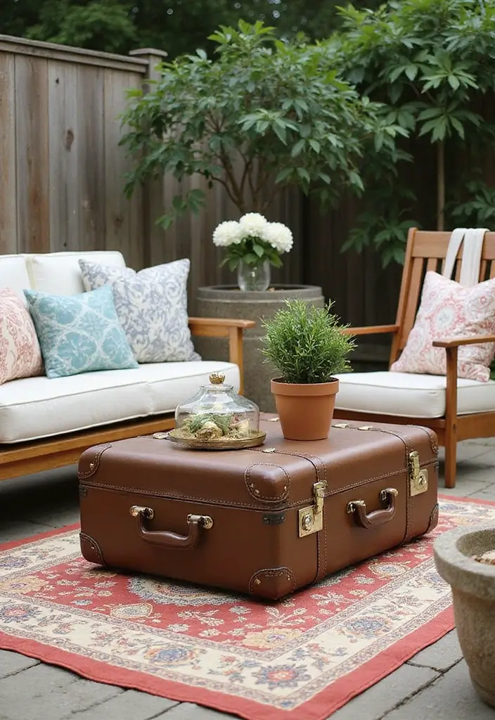 30 Back Patio Ideas on a Budget That Still Look Stunning 29 30 Back Patio Ideas on a Budget That Still Look Stunning - 29. Vintage Suitcase Table
