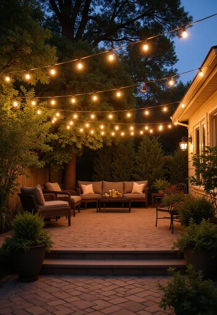 30 Back Patio Ideas on a Budget That Still Look Stunning 3 30 Back Patio Ideas on a Budget That Still Look Stunning - 3. String Lights for Magical Evenings