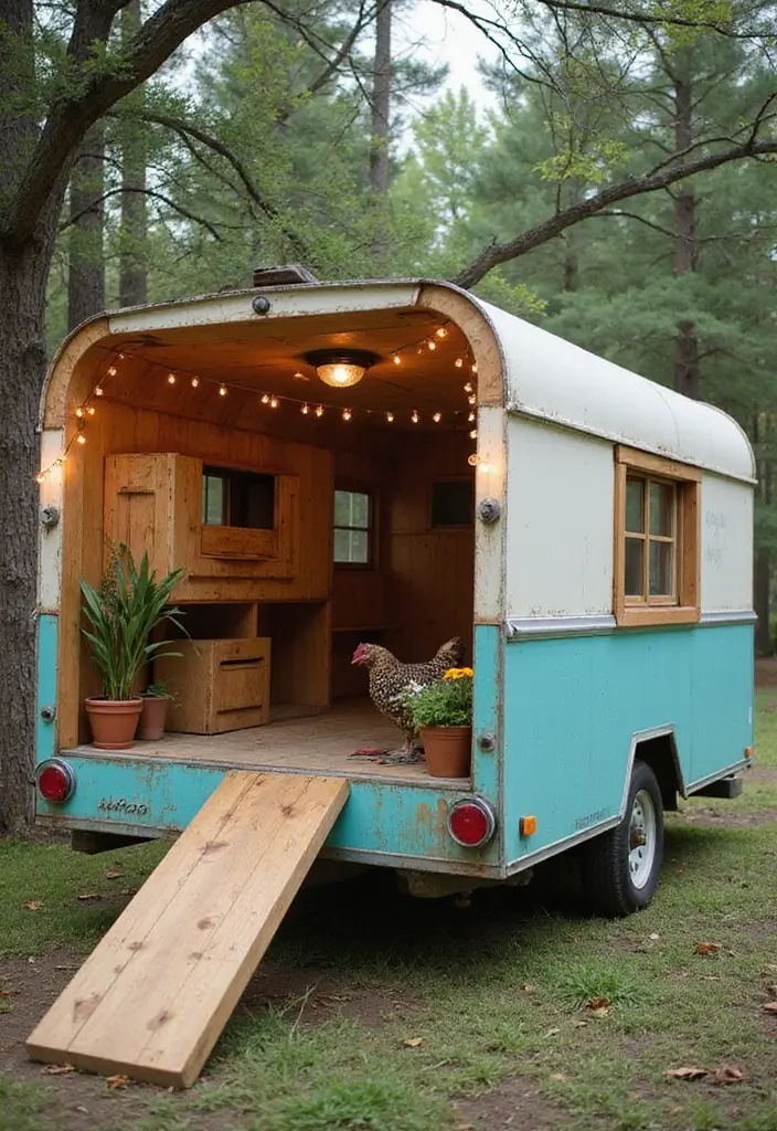30 Backyard Chicken Coop Ideas That Blend Style and Function - 7. Vintage Trailer Coop