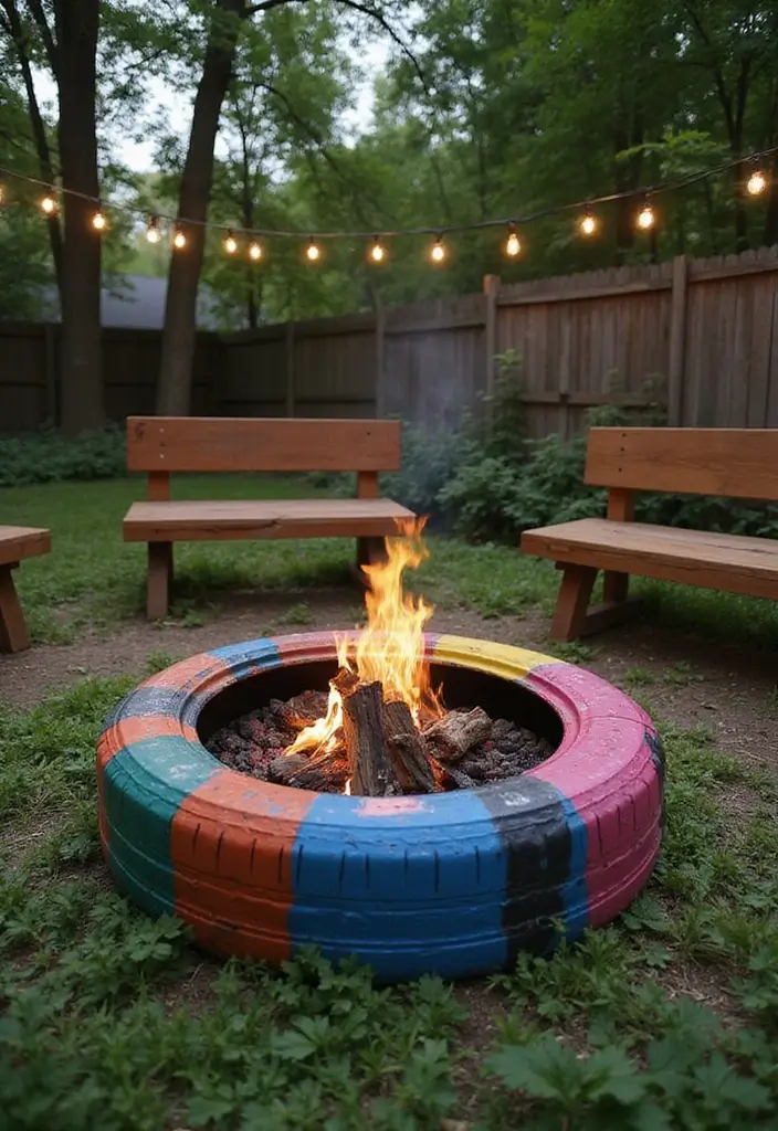 30 Backyard Fire Pit Ideas for Cozy Evenings Outdoors - 1. Upcycled Tire Fire Pit