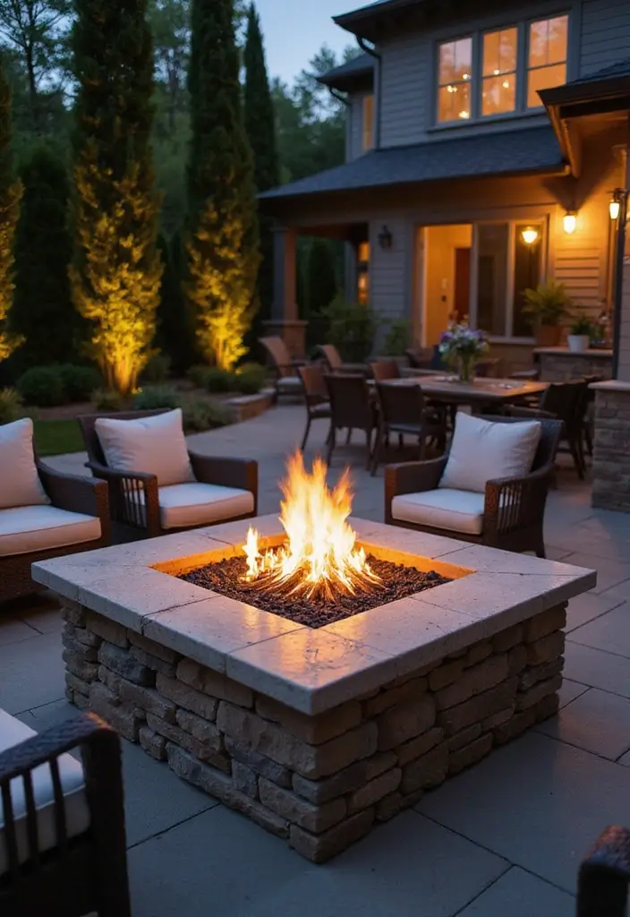 30 Backyard Fire Pit Ideas for Cozy Evenings Outdoors - 10. Fire Pit with Natural Stone Tabletop