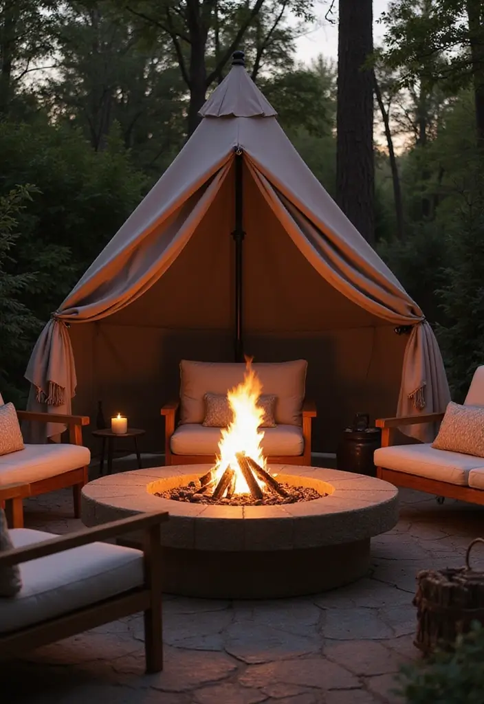 30 Backyard Fire Pit Ideas for Cozy Evenings Outdoors - 11. Fire Pit with a Cozy Canopy