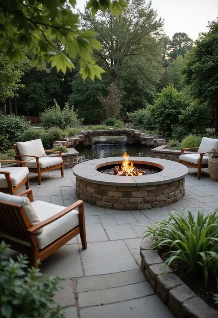 30 Backyard Fire Pit Ideas for Cozy Evenings Outdoors - 13. Fire Pit with a Water Feature