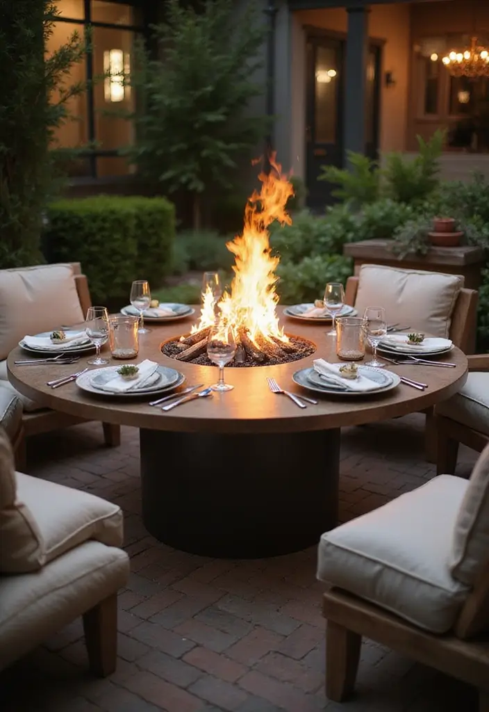 30 Backyard Fire Pit Ideas for Cozy Evenings Outdoors - 16. Fire Pit Table Combination