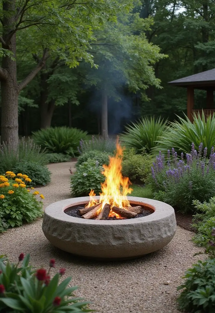 30 Backyard Fire Pit Ideas for Cozy Evenings Outdoors - 17. Fire Pit surrounded by Natural Landscaping