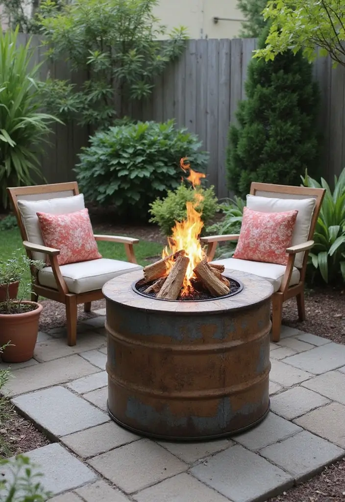 30 Backyard Fire Pit Ideas for Cozy Evenings Outdoors - 19. Fire Pit with Upcycled Materials