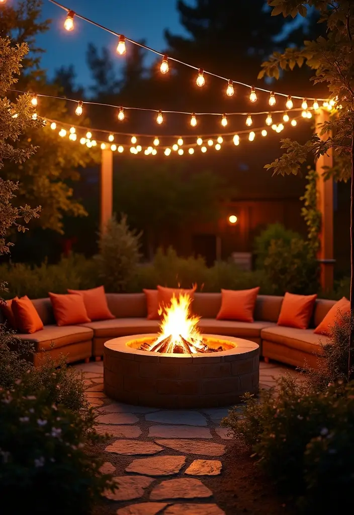 30 Backyard Fire Pit Ideas for Cozy Evenings Outdoors - 21. Fire Pit with Ambient Lighting