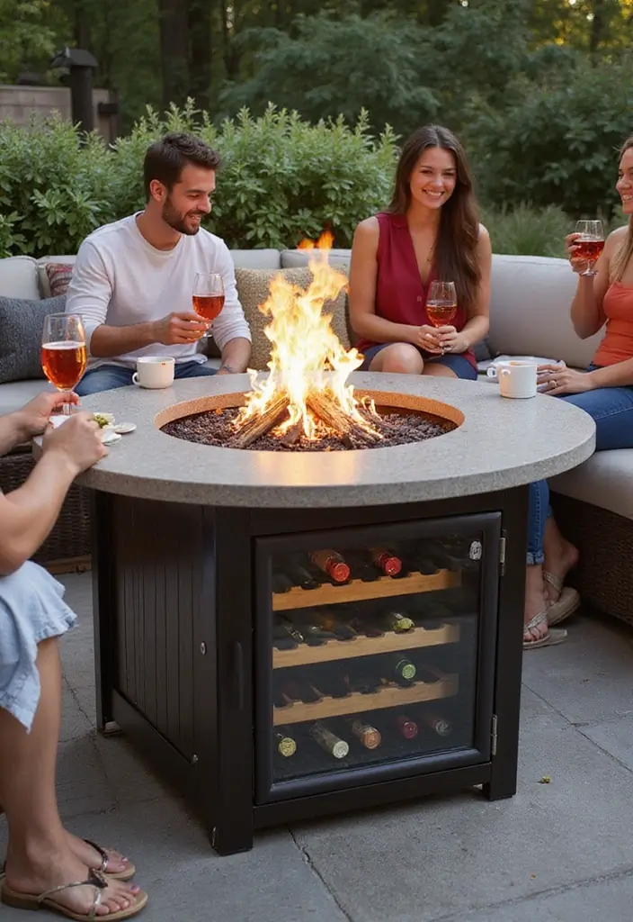 30 Backyard Fire Pit Ideas for Cozy Evenings Outdoors - 25. Fire Pit with a Wine Cooler