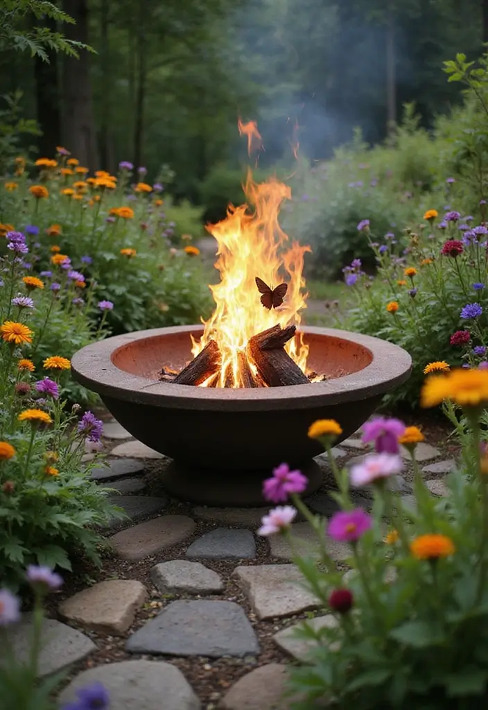 30 Backyard Fire Pit Ideas for Cozy Evenings Outdoors - 26. Fire Pit with Butterfly Garden