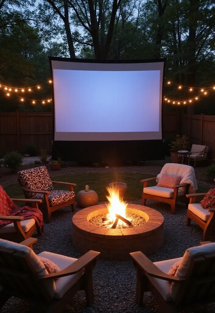 30 Backyard Fire Pit Ideas for Cozy Evenings Outdoors - 29. Fire Pit with Backyard Theater