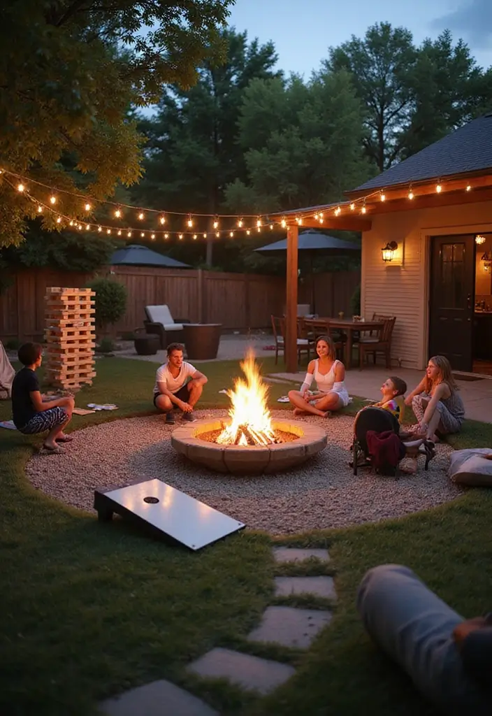 30 Backyard Fire Pit Ideas for Cozy Evenings Outdoors - 30. Fire Pit with Interactive Games