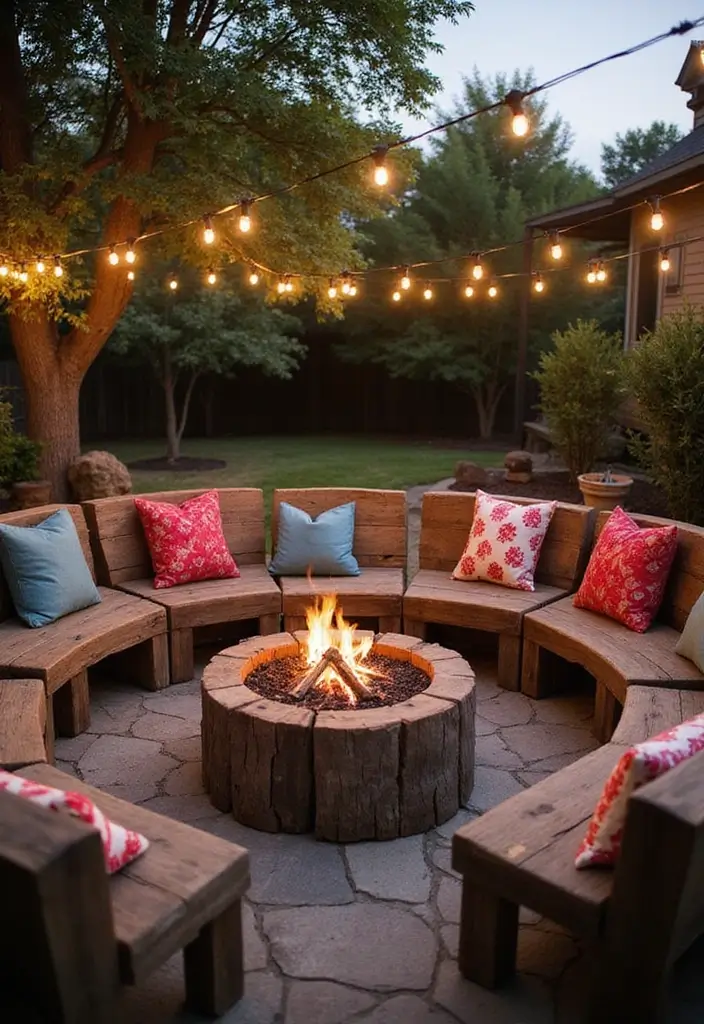 30 Backyard Fire Pit Ideas for Cozy Evenings Outdoors - 6. Fire Pit with Reclaimed Wood Seating
