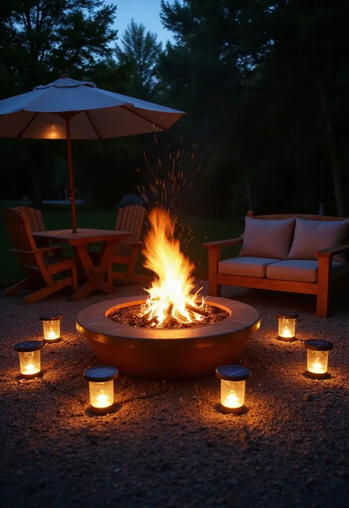 30 Backyard Fire Pit Ideas for Cozy Evenings Outdoors - 7. Fire Pit with Solar Lighting