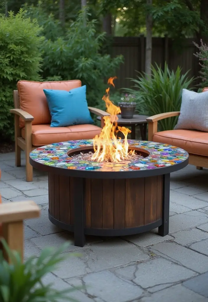 30 Backyard Fire Pit Ideas for Cozy Evenings Outdoors - 8. Fire Pit with Recycled Glass Surround