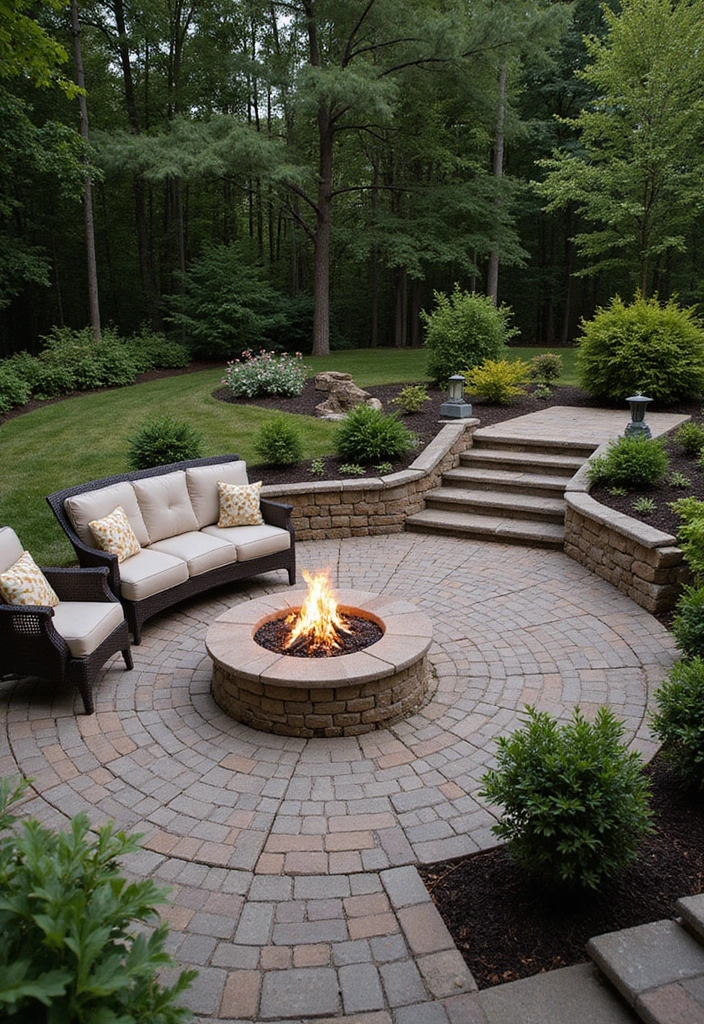 30 Backyard Paver Patio Ideas That Upgrade Outdoor Living - 1. Circular Paver Patio with Fire Pit
