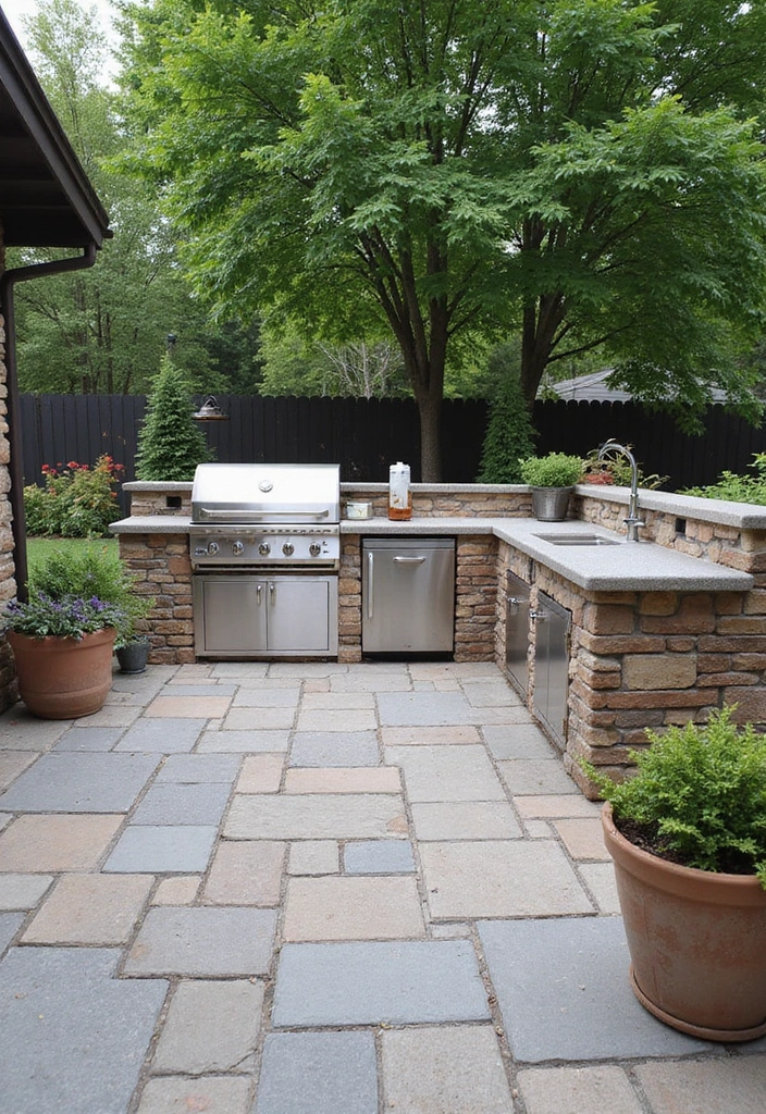 30 Backyard Paver Patio Ideas That Upgrade Outdoor Living - 10. Outdoor Kitchen with Paver Surround