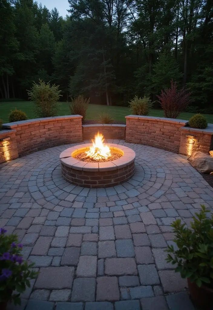 30 Backyard Paver Patio Ideas That Upgrade Outdoor Living - 13. Fire Pit Surrounded by Pavers