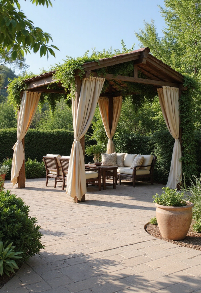 30 Backyard Paver Patio Ideas That Upgrade Outdoor Living - 14. Shade Structures for Pavilion-Style Patios