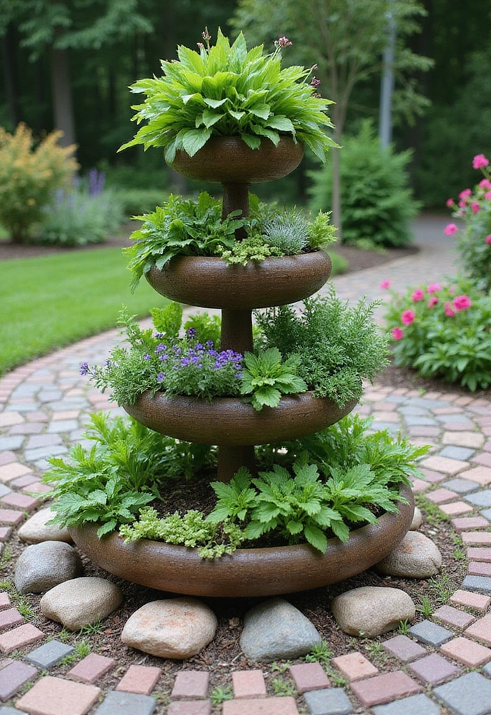 30 Backyard Paver Patio Ideas That Upgrade Outdoor Living - 20. Herb Spiral Paver Patio