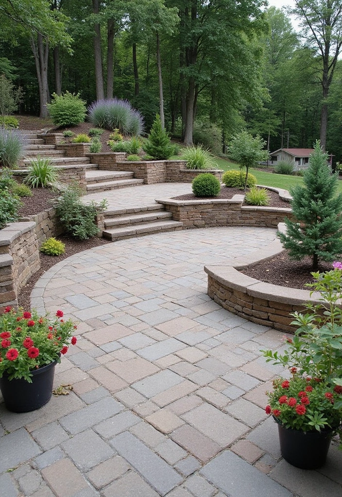 30 Backyard Paver Patio Ideas That Upgrade Outdoor Living - 25. Paver Terraces for Sloped Backyards