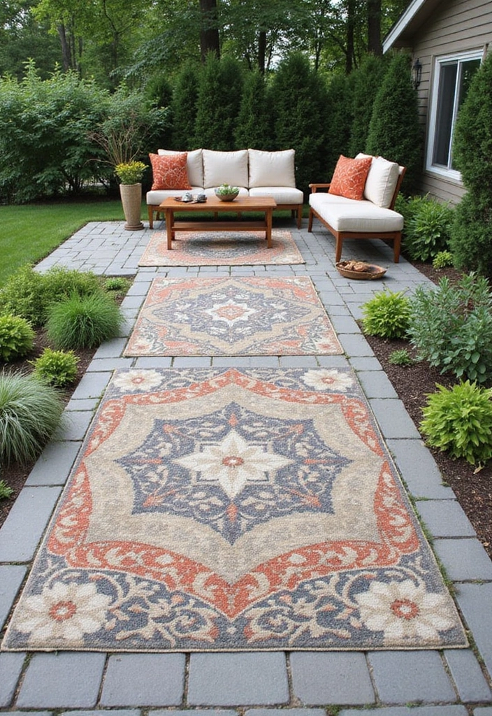 30 Backyard Paver Patio Ideas That Upgrade Outdoor Living - 29. Paver Patios with Outdoor Rugs