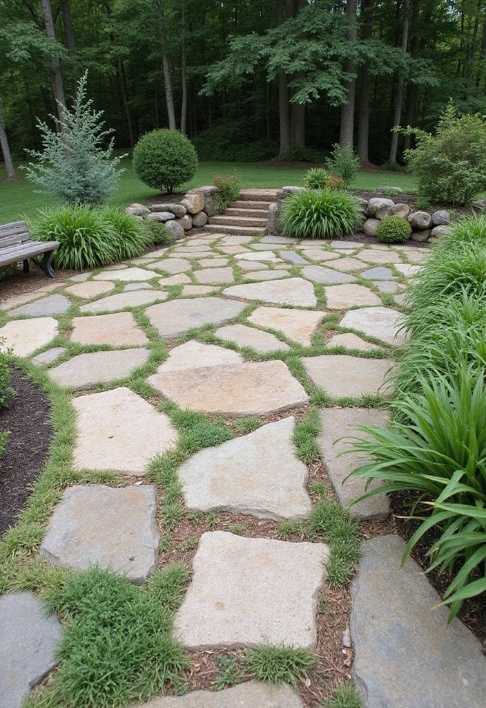 30 Backyard Paver Patio Ideas That Upgrade Outdoor Living - 3. Rustic Stone and Grass Combo