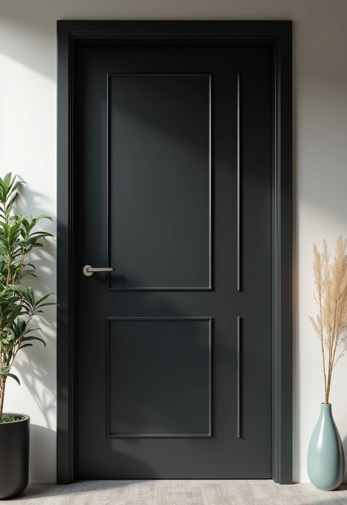 30 Black Front Door Ideas That Look Bold and Modern 1 30 Black Front Door Ideas That Look Bold and Modern - 1. Sleek Minimalist Black Door