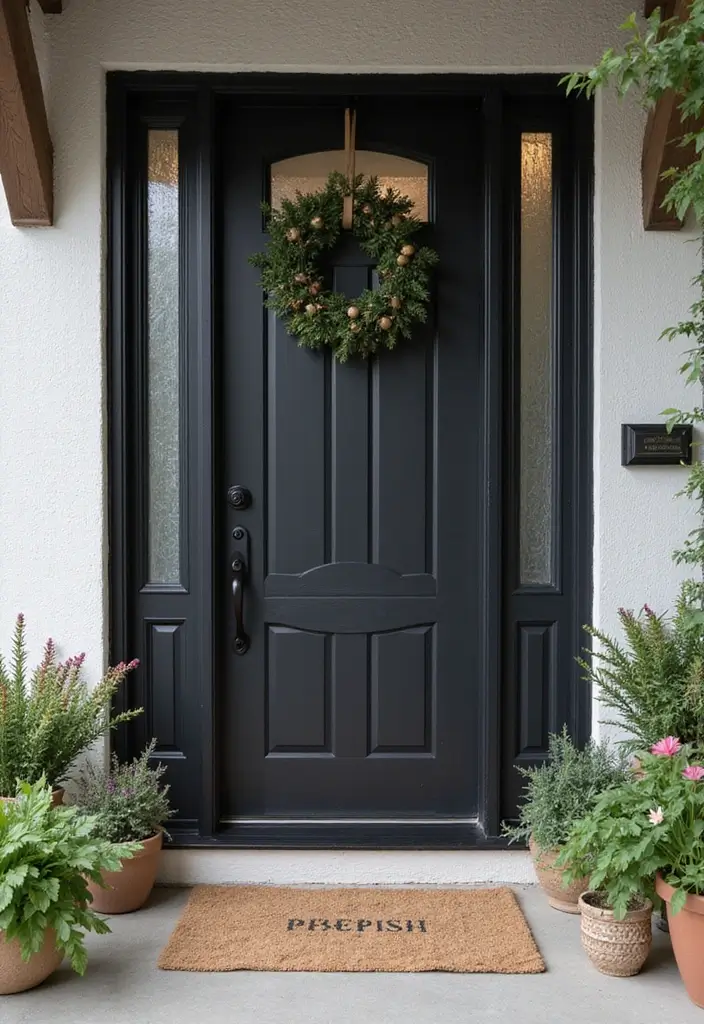 30 Black Front Door Ideas That Look Bold and Modern 10 30 Black Front Door Ideas That Look Bold and Modern - 10. Contemporary Farmhouse Black Door