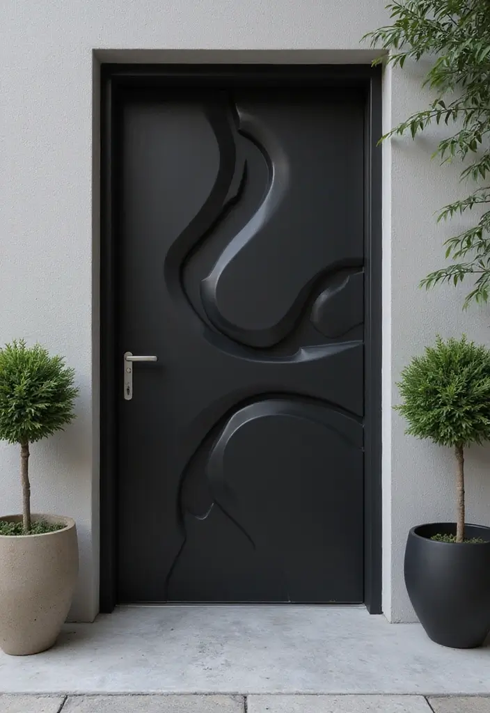 30 Black Front Door Ideas That Look Bold and Modern 11 30 Black Front Door Ideas That Look Bold and Modern - 11. Black Door with Unique Shapes