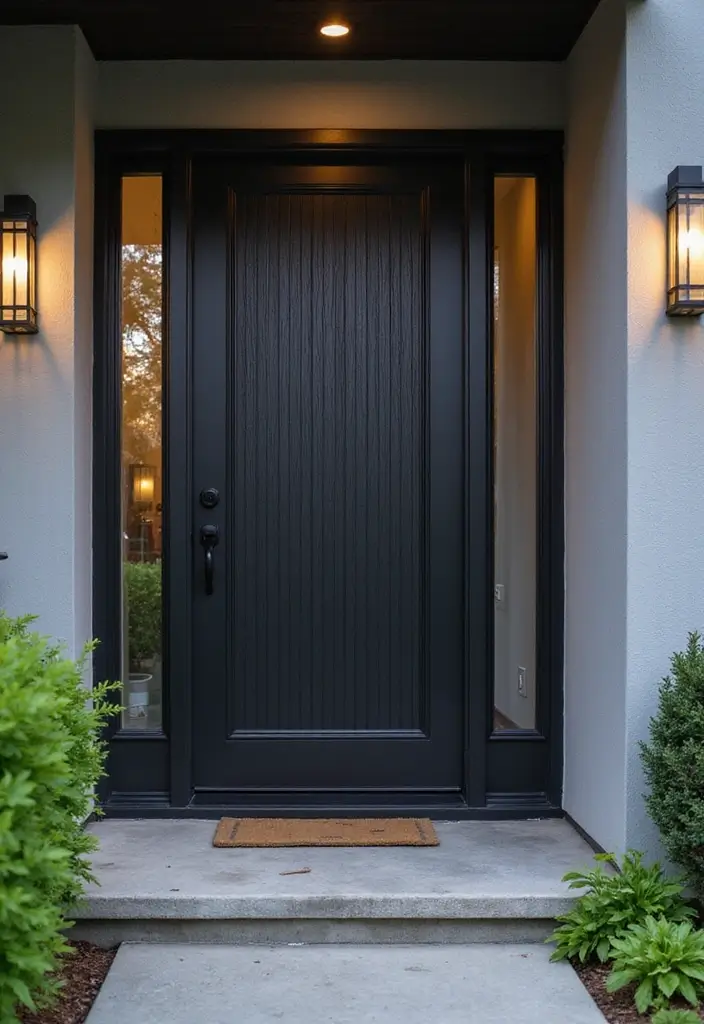 30 Black Front Door Ideas That Look Bold and Modern 12 30 Black Front Door Ideas That Look Bold and Modern - 12. Textured Black Door with Vertical Lines